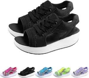 2025 New Contrast Paneled Cutout Lace-Up Muffin Sandals, Open Toe Tennis Shoes, Women Causal Summer Toe Platform Sneaker Sandals