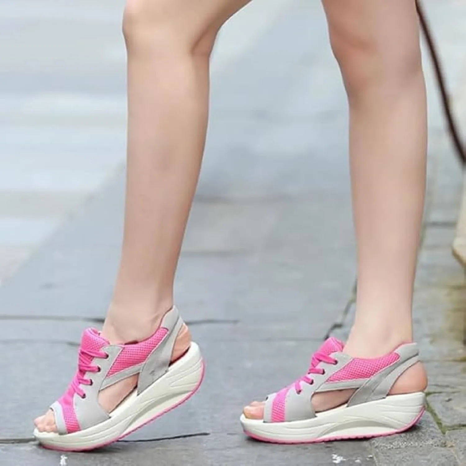 2025 New Contrast Paneled Cutout Lace-Up Muffin Sandals, Open Toe Tennis Shoes, Women Causal Summer Toe Platform Sneaker Sandals