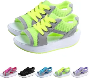2025 New Contrast Paneled Cutout Lace-Up Muffin Sandals, Open Toe Tennis Shoes, Women Causal Summer Toe Platform Sneaker Sandals