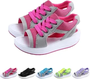 2025 New Contrast Paneled Cutout Lace-Up Muffin Sandals, Open Toe Tennis Shoes, Women Causal Summer Toe Platform Sneaker Sandals