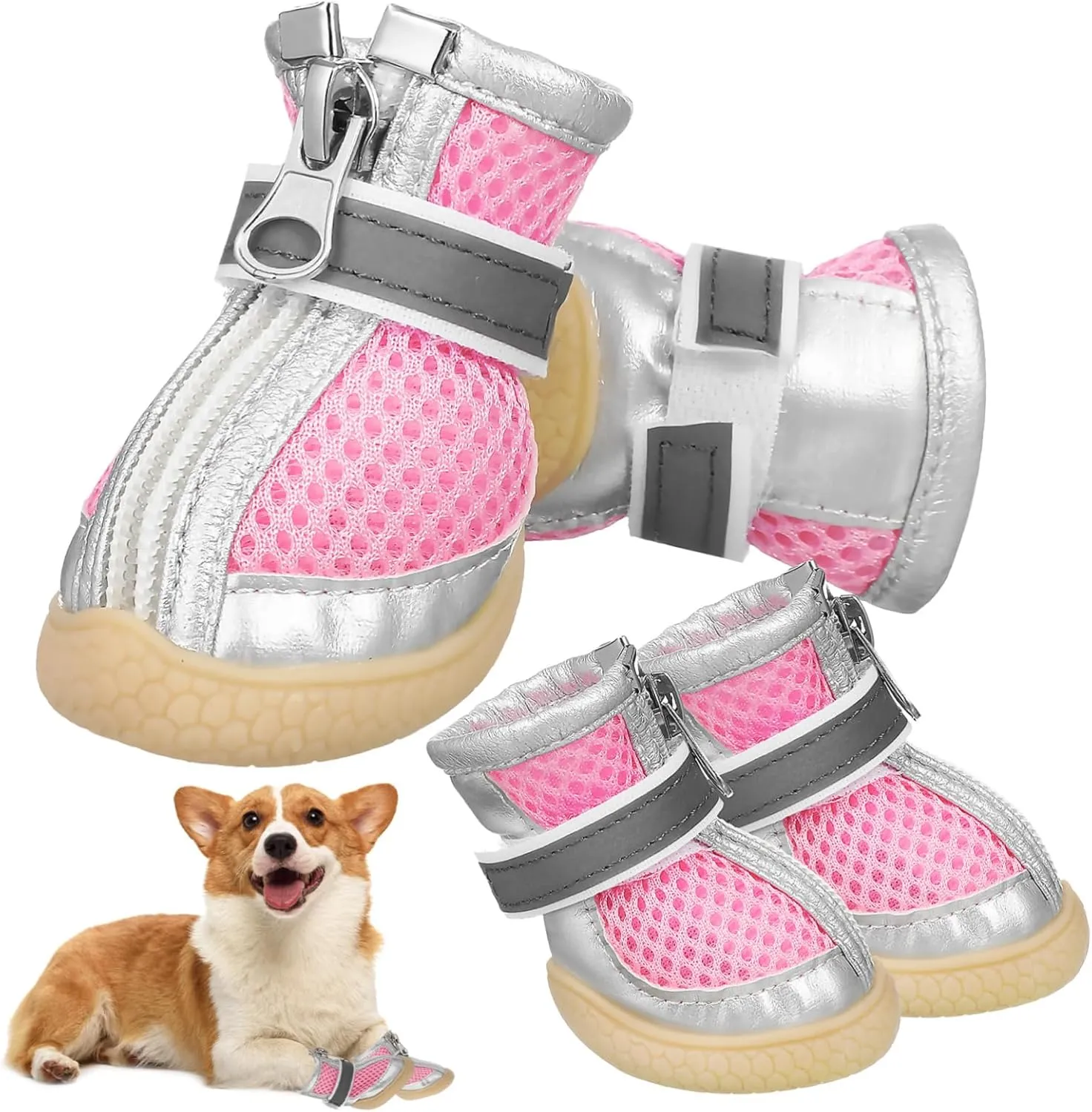 4pcs Dog Shoes Breathable Mesh Dog Boots Heat Protection Paw Protectors for Hot Pavement