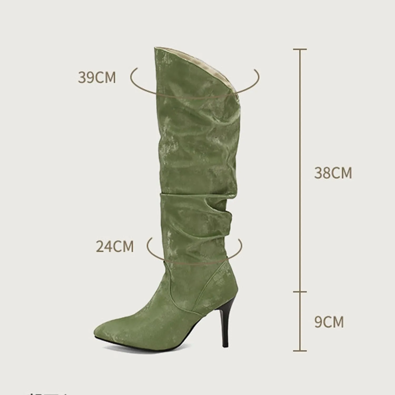 8cm Large Size Winter Satin Boots Elegant Stiletto Pleated High Boots Ladies Pointed High Heels