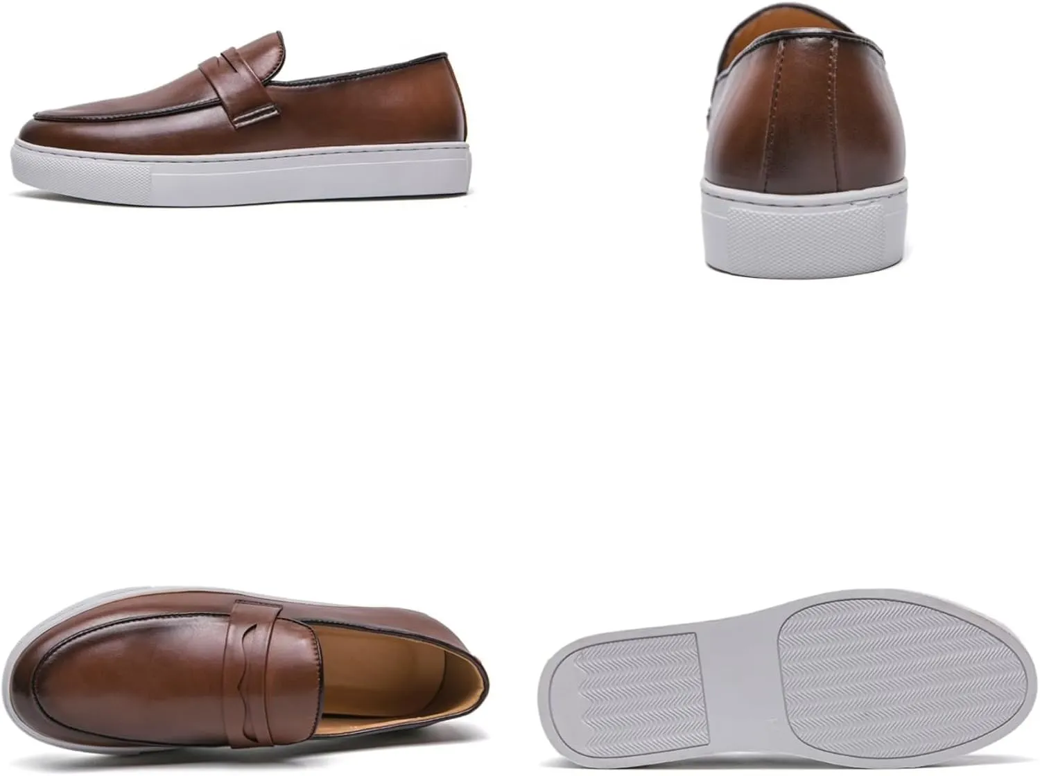 Aimery Mens Leather Platform Slip-on Casual Loafers Retro Round Toe Comfort Penny Loafers Tuxedo Walking Driving Moccasin Shoes