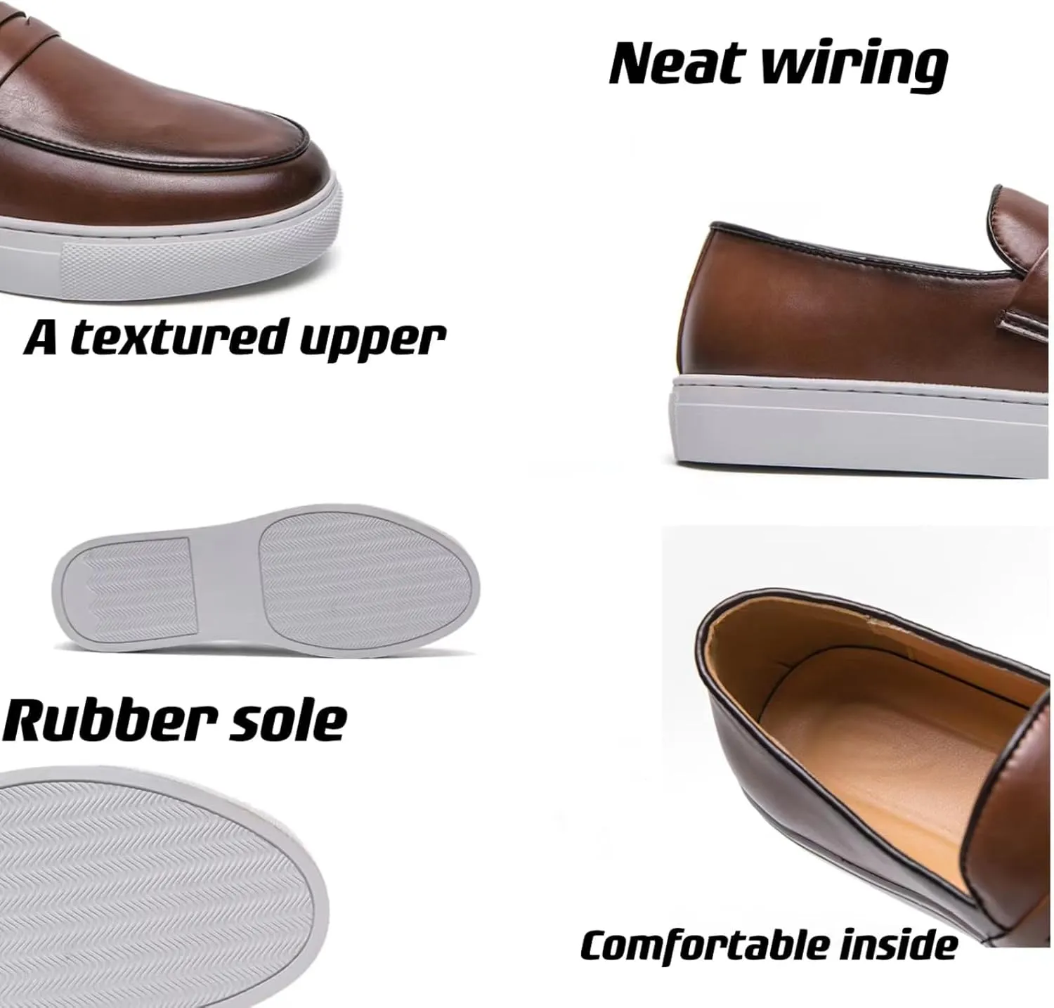 Aimery Mens Leather Platform Slip-on Casual Loafers Retro Round Toe Comfort Penny Loafers Tuxedo Walking Driving Moccasin Shoes