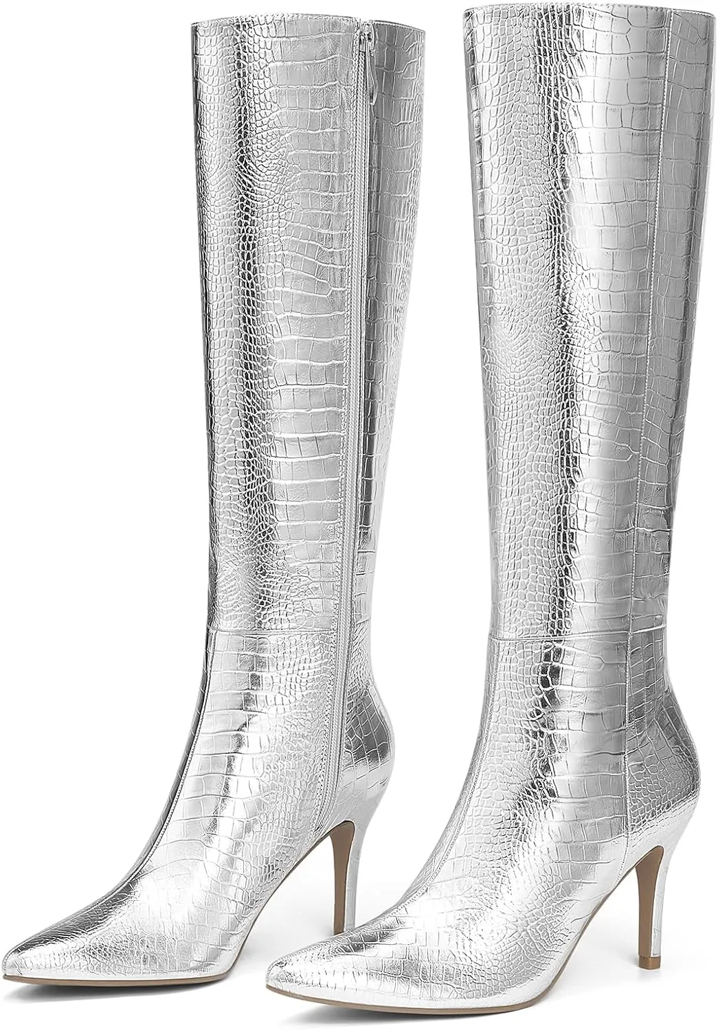 ALICEPUB Knee High Boots for Women Pointed Toe Tall Boots Long Heeled Boots Leather Boots Stiletto Heels Knee High Dress Boots with Side Zipper Sexy