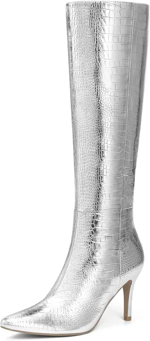 ALICEPUB Knee High Boots for Women Pointed Toe Tall Boots Long Heeled Boots Leather Boots Stiletto Heels Knee High Dress Boots with Side Zipper Sexy