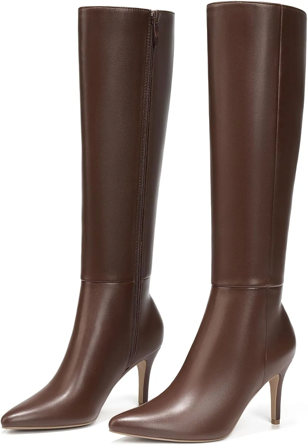 ALICEPUB Knee High Boots for Women Pointed Toe Tall Boots Long Heeled Boots Leather Boots Stiletto Heels Knee High Dress Boots with Side Zipper Sexy