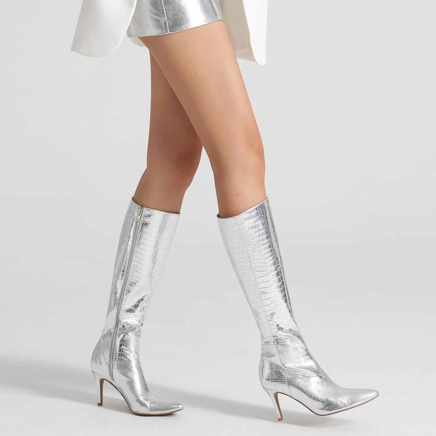 ALICEPUB Knee High Boots for Women Pointed Toe Tall Boots Long Heeled Boots Leather Boots Stiletto Heels Knee High Dress Boots with Side Zipper Sexy