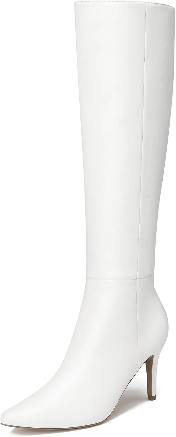 ALICEPUB Knee High Boots for Women Pointed Toe Tall Boots Long Heeled Boots Leather Boots Stiletto Heels Knee High Dress Boots with Side Zipper Sexy