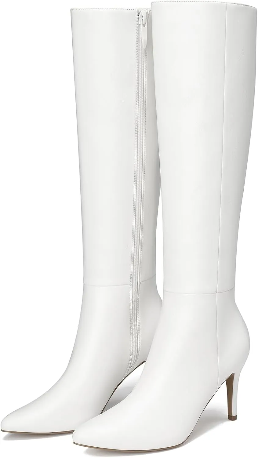 ALICEPUB Knee High Boots for Women Pointed Toe Tall Boots Long Heeled Boots Leather Boots Stiletto Heels Knee High Dress Boots with Side Zipper Sexy