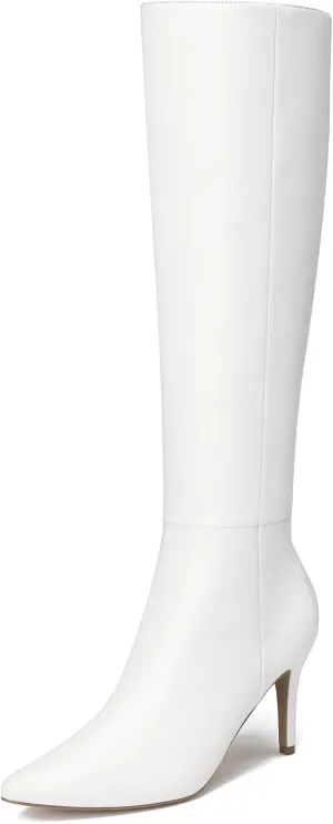 ALICEPUB Knee High Boots for Women Pointed Toe Tall Boots Long Heeled Boots Leather Boots Stiletto Heels Knee High Dress Boots with Side Zipper Sexy