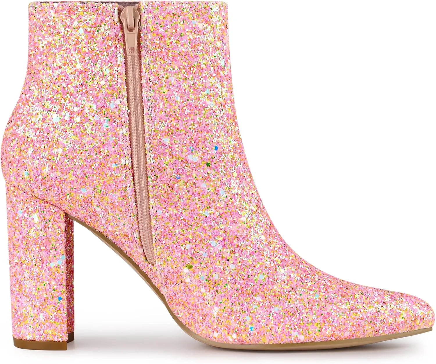 Allegra K Women's Glitter Pointed Toe Chunky Heel Ankle Boots