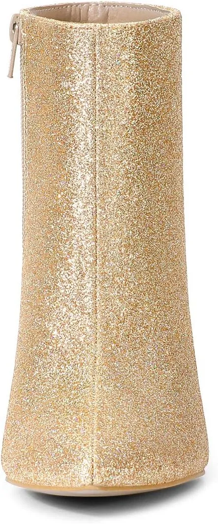 Allegra K Women's Glitter Pointed Toe Chunky Heel Ankle Boots