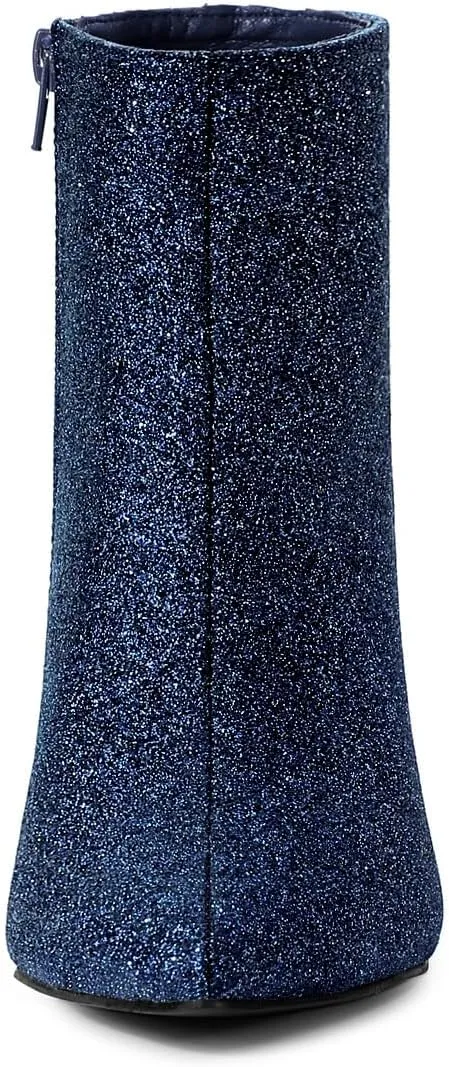 Allegra K Women's Glitter Pointed Toe Chunky Heel Ankle Boots