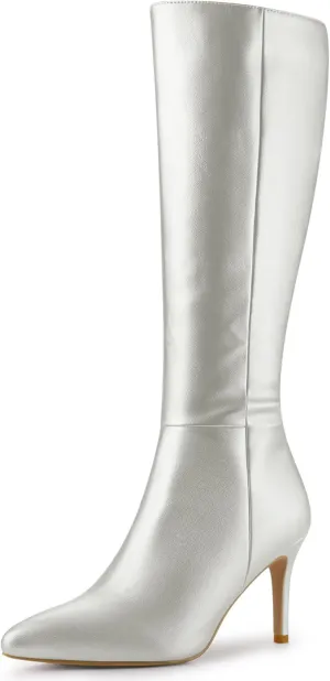 Allegra K Women's High Heels Pointed Toe Stiletto Heel Knee High Boots
