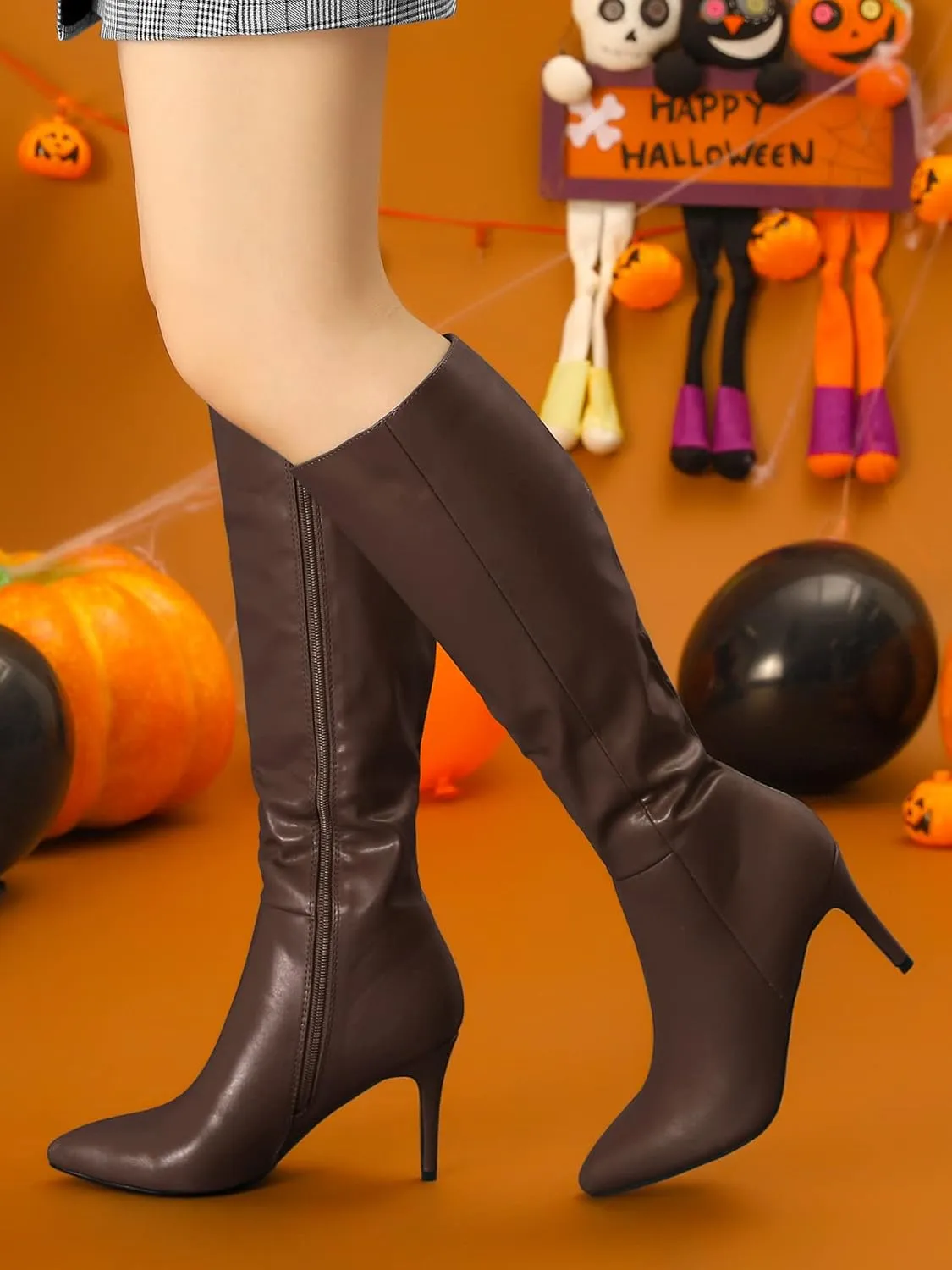 Allegra K Women's High Heels Pointed Toe Stiletto Heel Knee High Boots