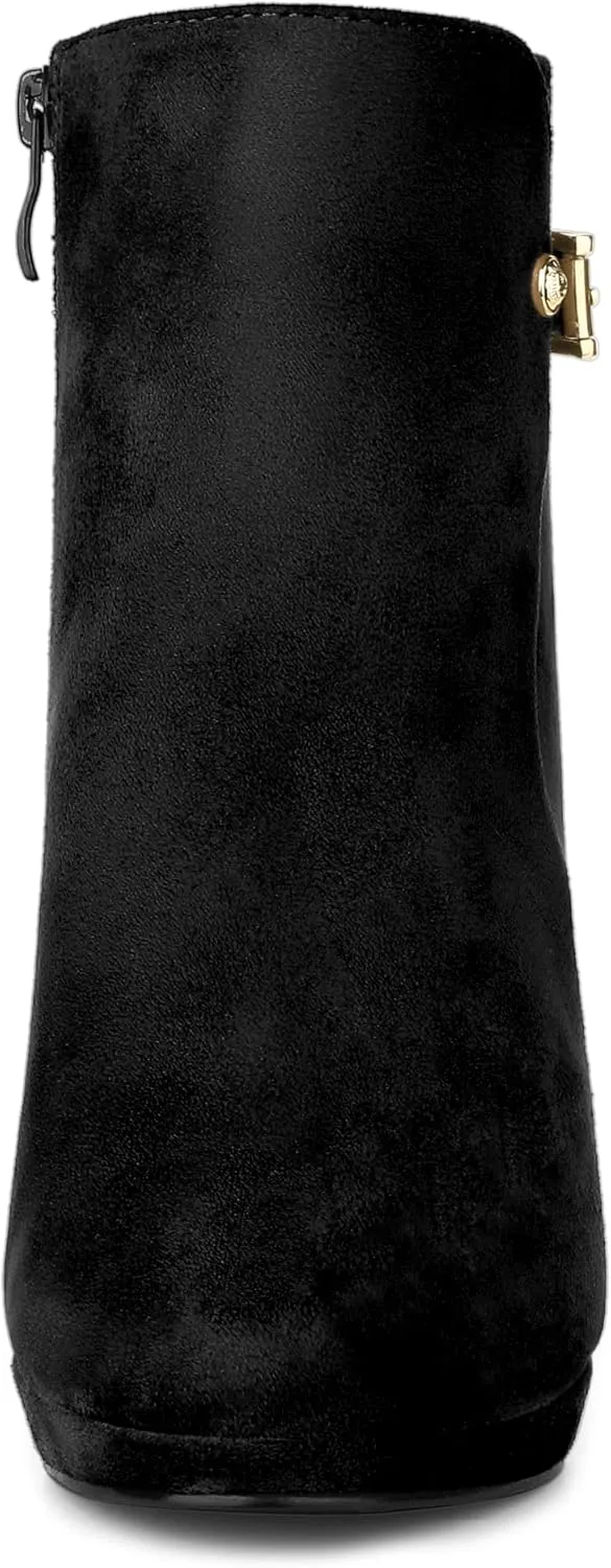 Allegra K Women's Low Platform Side Zip Buckle Chunky High Heel Ankle Booties