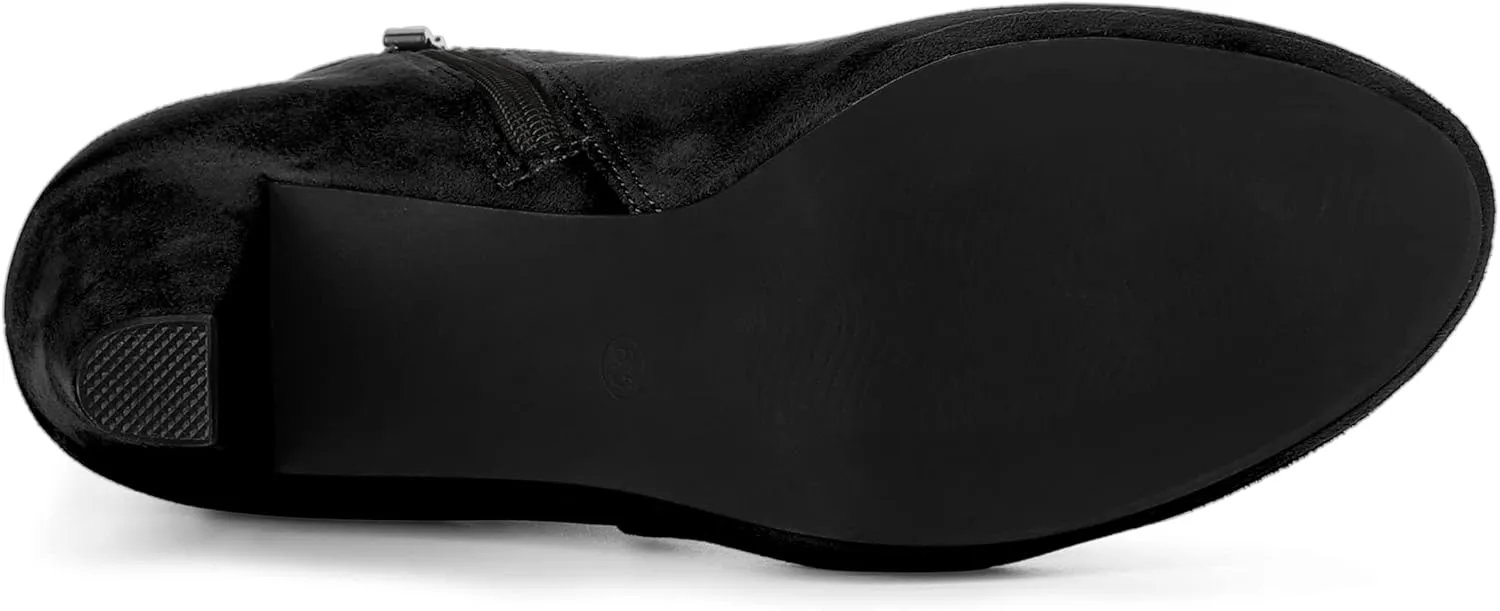 Allegra K Women's Low Platform Side Zip Buckle Chunky High Heel Ankle Booties