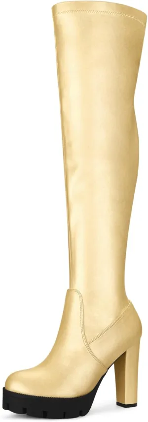 Allegra K Women's Platform Boots Chunky Heel Over Knee High Boots