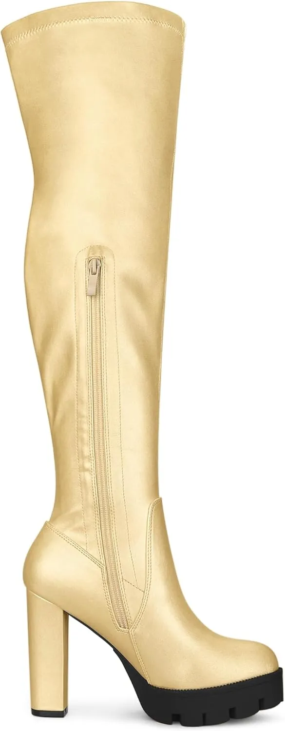 Allegra K Women's Platform Boots Chunky Heel Over Knee High Boots