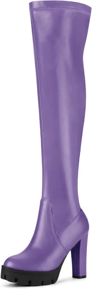 Allegra K Women's Platform Boots Chunky Heel Over Knee High Boots