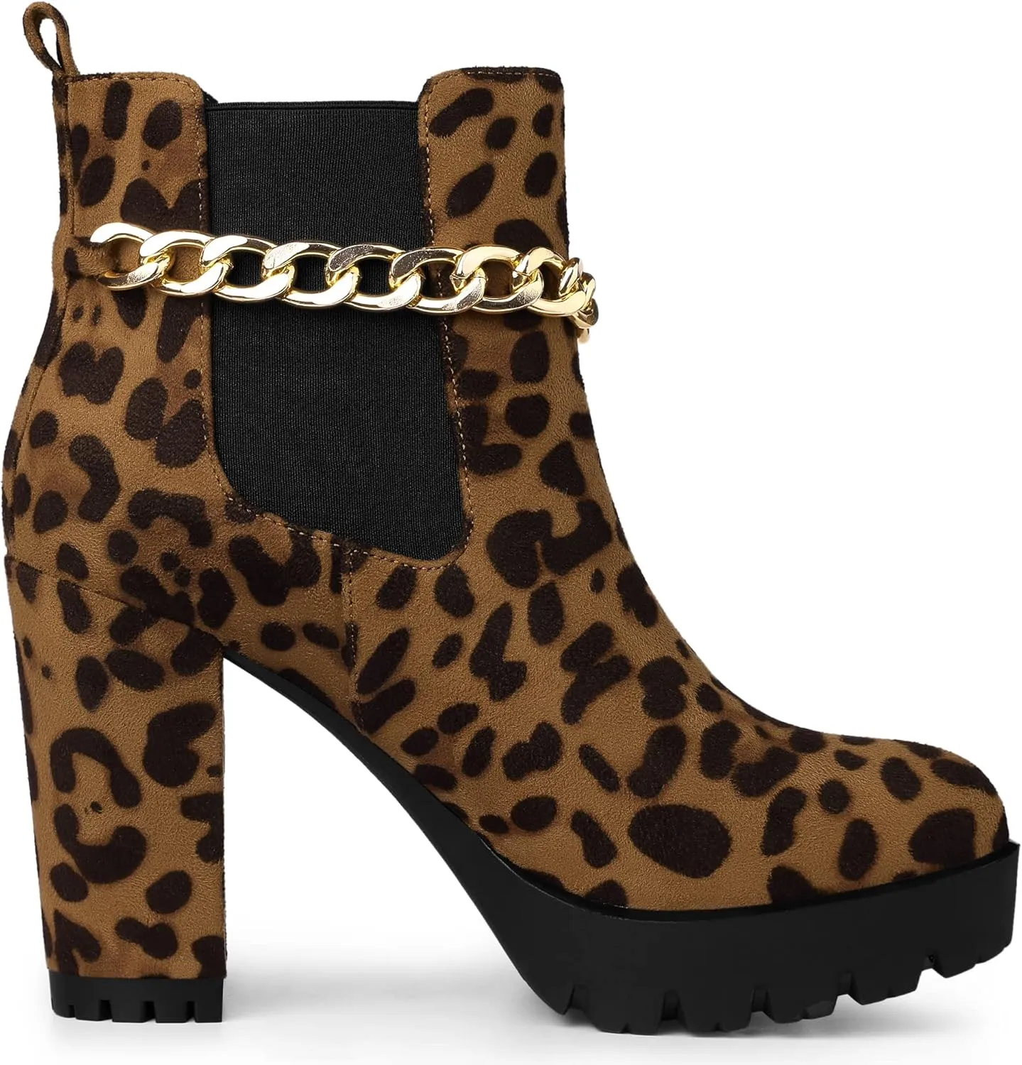 Allegra K Women's Platform Gold Chain Chunky High Heel Chelsea Ankle Boots