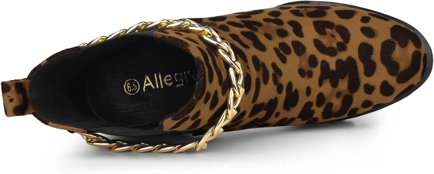 Allegra K Women's Platform Gold Chain Chunky High Heel Chelsea Ankle Boots