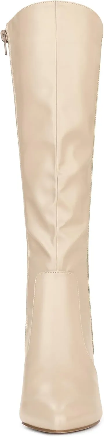 Allegra K Women's Pointy Toe Buckle Stiletto Heel Knee High Boots