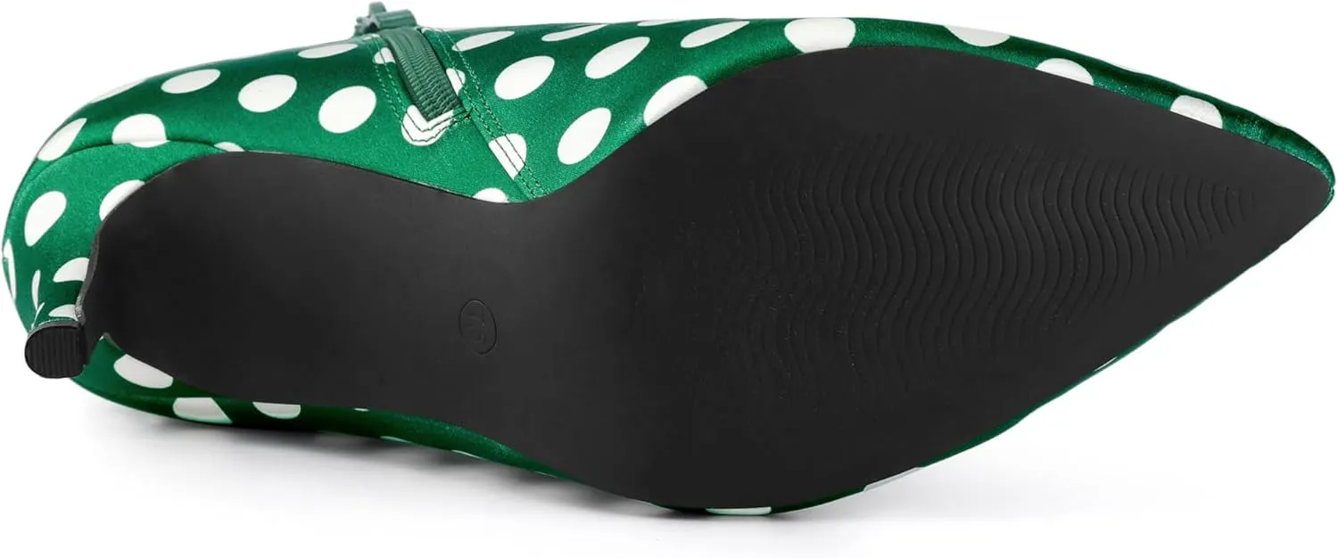 Allegra K Women's Polka Dots Pointed Toe Stiletto Heel Satin Ankle Boots