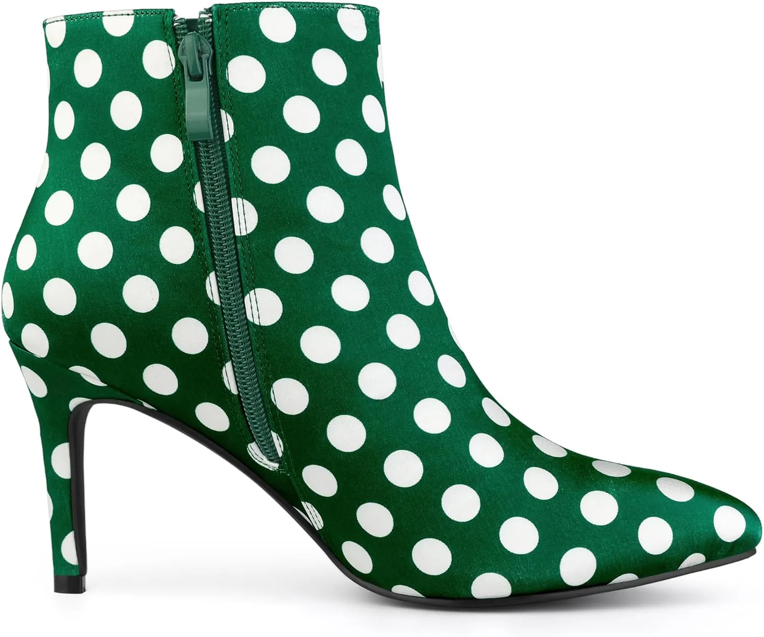 Allegra K Women's Polka Dots Pointed Toe Stiletto Heel Satin Ankle Boots
