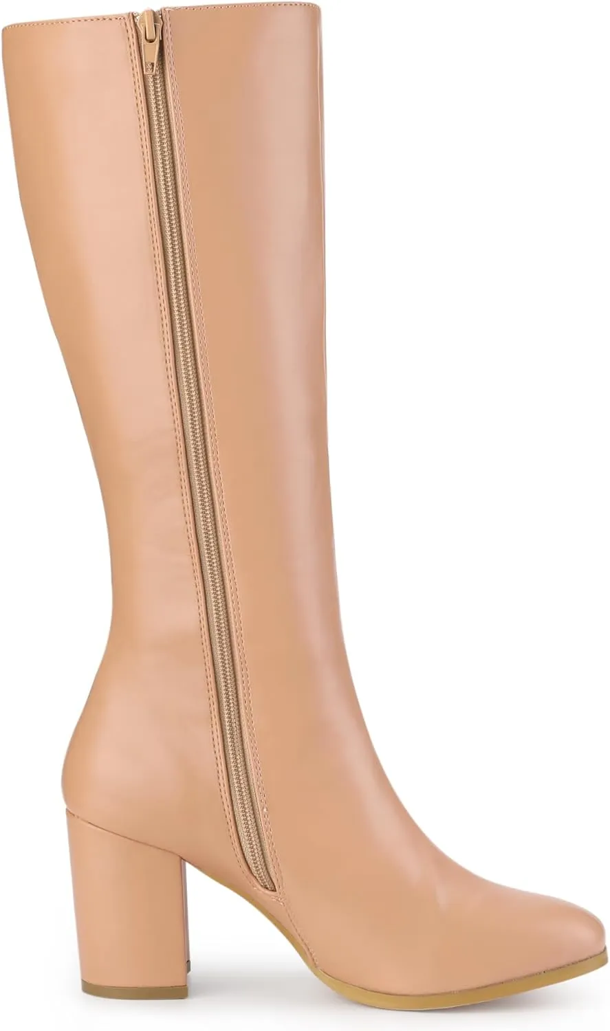Allegra K Women's Round Toe Zip Block Heels Knee High Boots