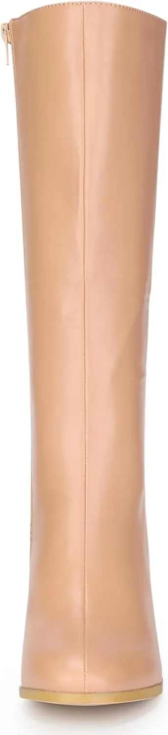 Allegra K Women's Round Toe Zip Block Heels Knee High Boots