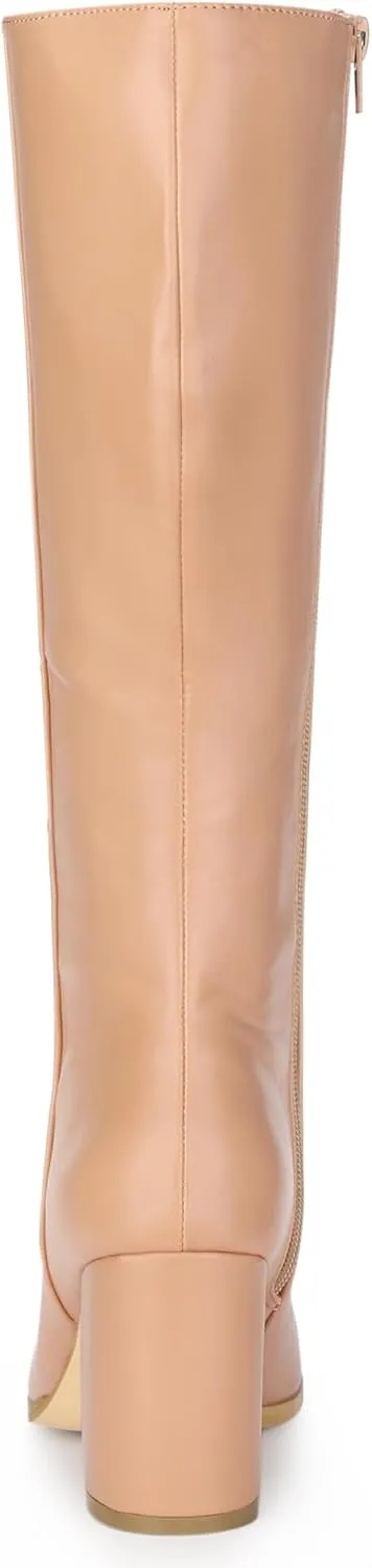 Allegra K Women's Round Toe Zip Block Heels Knee High Boots