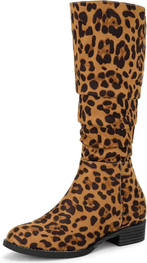 Allegra K Women's Slouch Round Toe Low Heel Boots Knee High Boots
