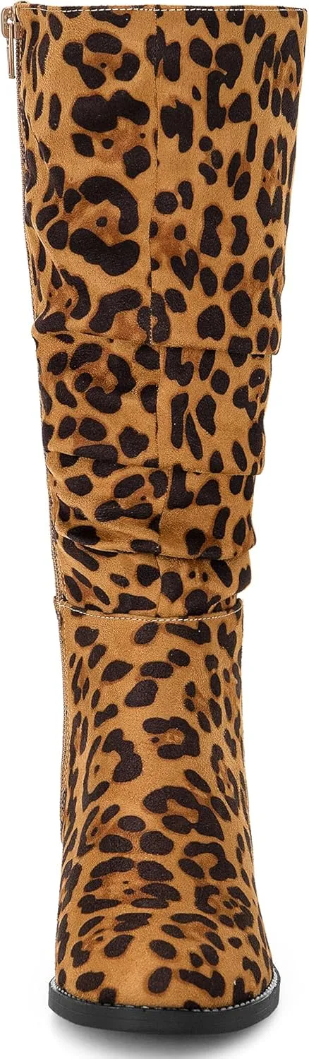 Allegra K Women's Slouch Round Toe Low Heel Boots Knee High Boots