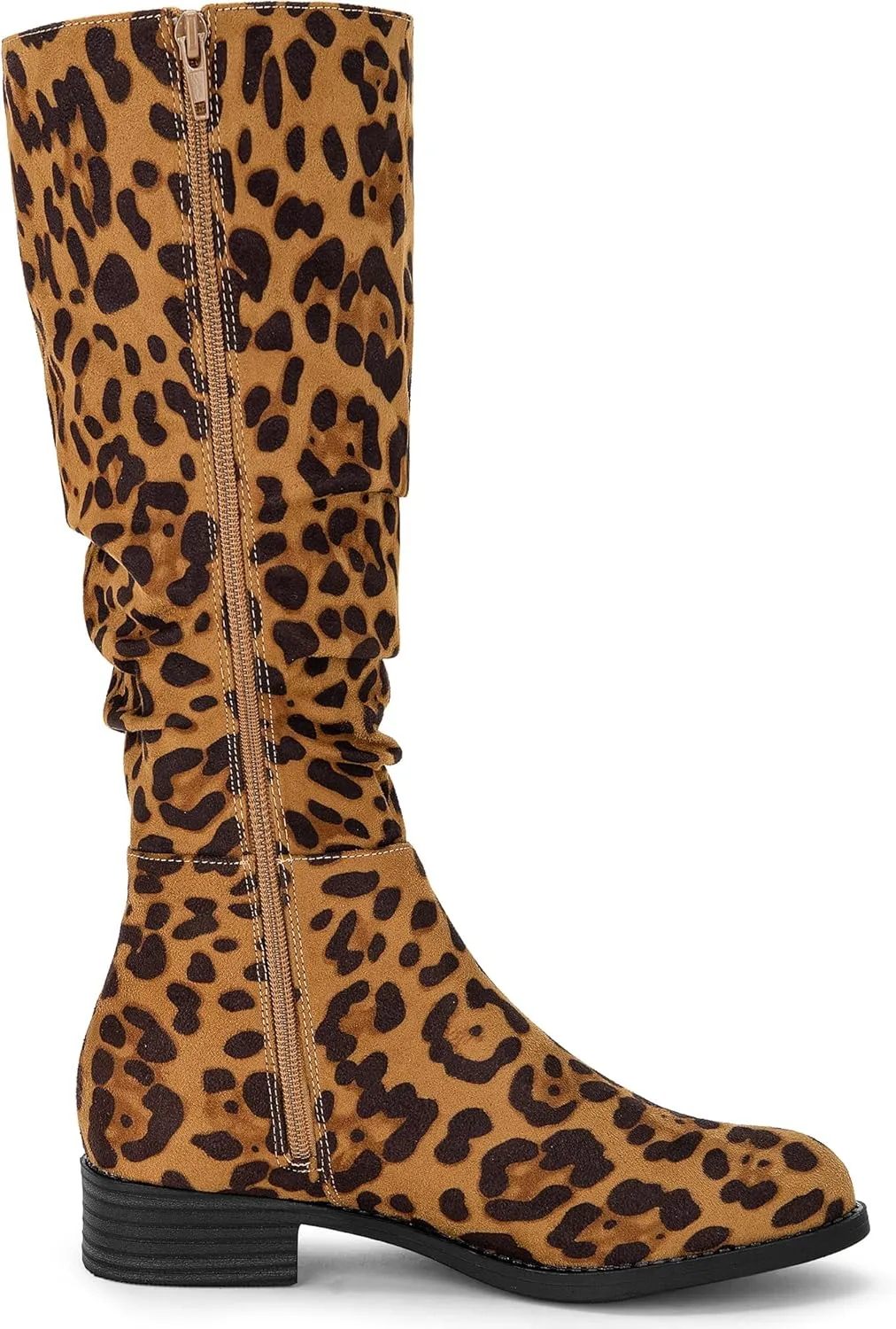 Allegra K Women's Slouch Round Toe Low Heel Boots Knee High Boots