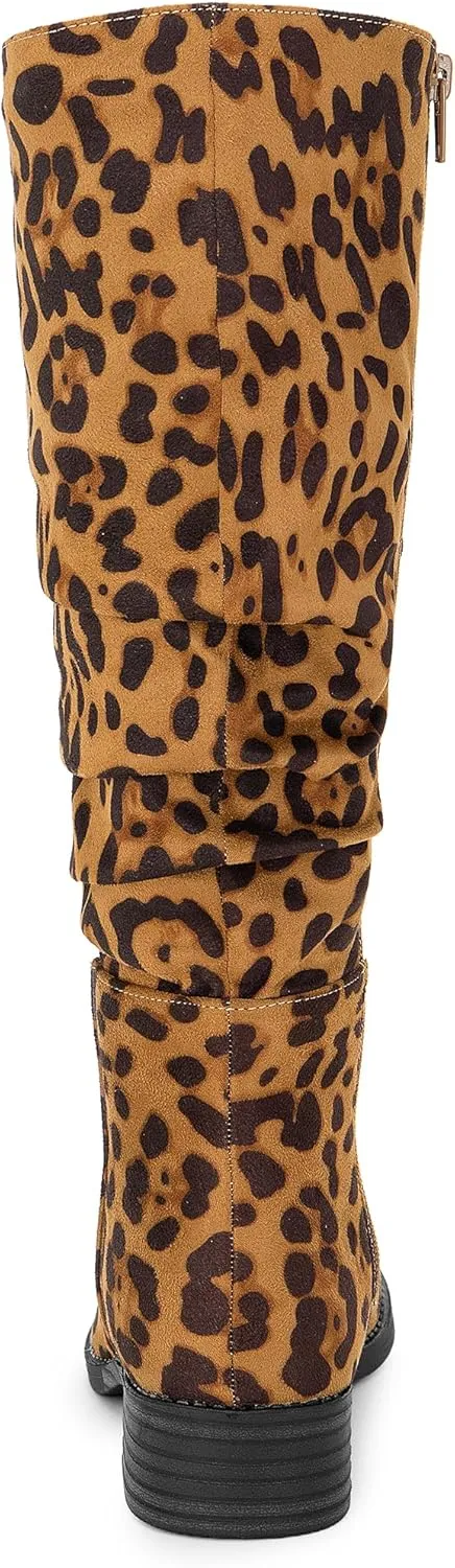 Allegra K Women's Slouch Round Toe Low Heel Boots Knee High Boots