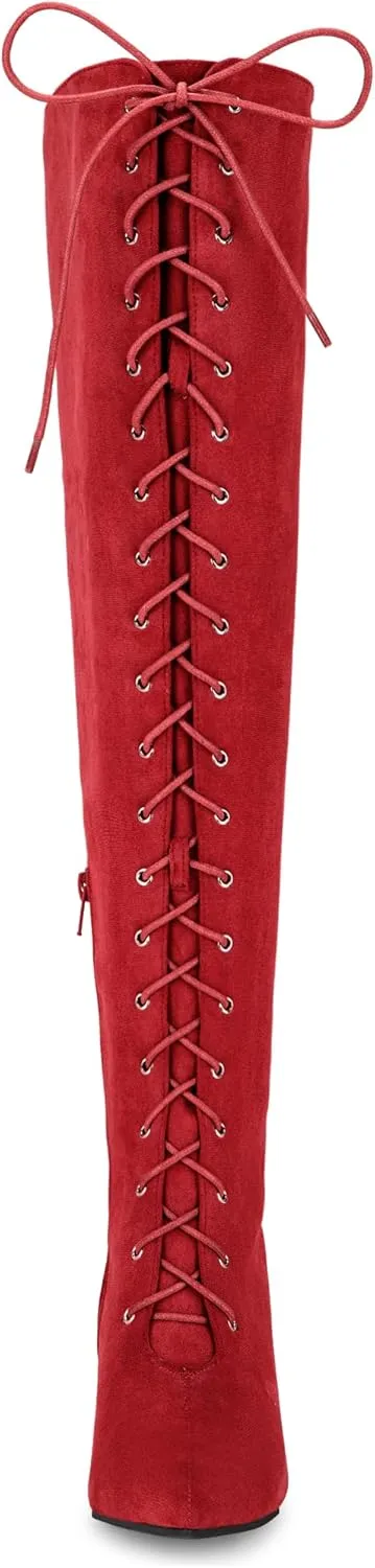 Allegra K Women's Thigh High Boots Lace Up Stiletto Heel Over Knee High Boots