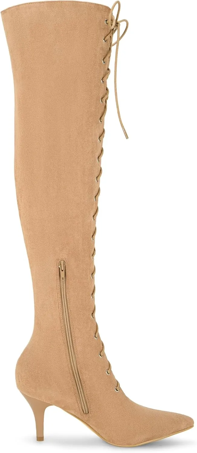 Allegra K Women's Thigh High Boots Lace Up Stiletto Heel Over Knee High Boots