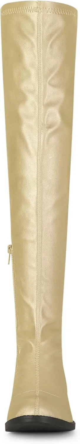 Allegra K Women's Thigh High Boots Low Block Heel Fashion Over the Knee High Boots