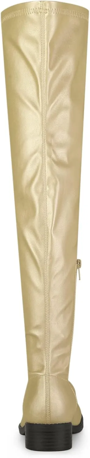 Allegra K Women's Thigh High Boots Low Block Heel Fashion Over the Knee High Boots