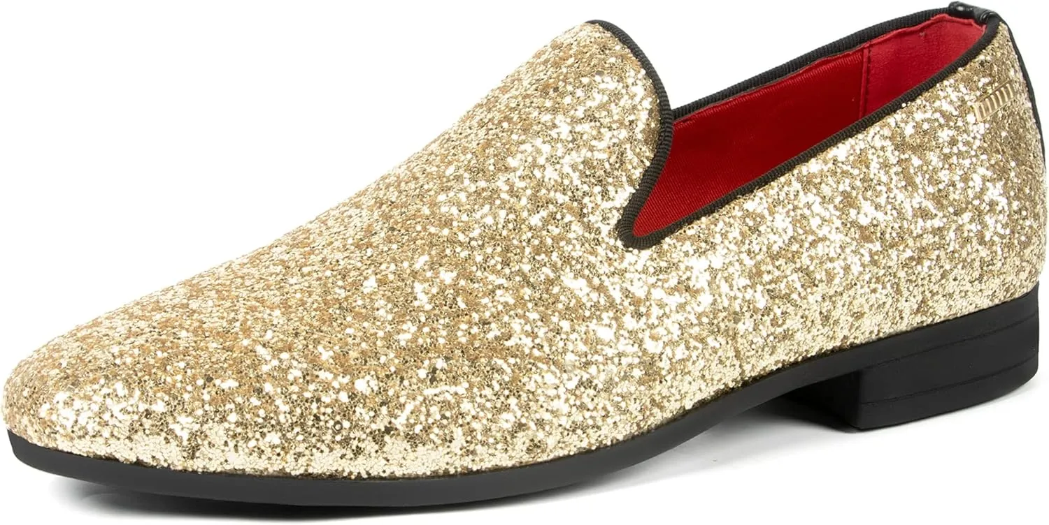 ALLY UNION MAKE FORCE Mens Glitter Loafers Dress Slip on Party Wedding Penny Smoking Sparkly Shoes