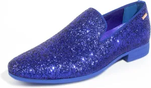 ALLY UNION MAKE FORCE Mens Glitter Loafers Dress Slip on Party Wedding Penny Smoking Sparkly Shoes