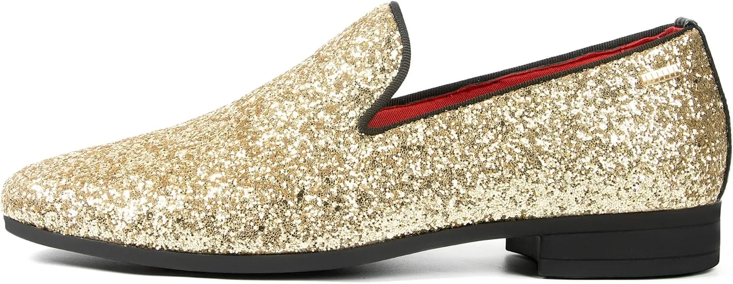 ALLY UNION MAKE FORCE Mens Glitter Loafers Dress Slip on Party Wedding Penny Smoking Sparkly Shoes