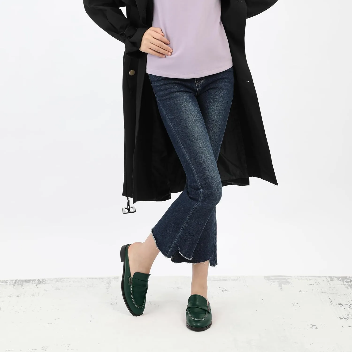 AMBELIGHT Comfortable Mules Flats for Women Loafers Chunky Heel Round Closed Toe Slip on Slingback Casual Classic Dressy Shoes