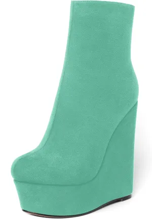AMBELIGHT Womens Night Club Suede Round Toe Fashion Booties Platform Zip Wedge High Heel Ankle High Boots 6 Inch