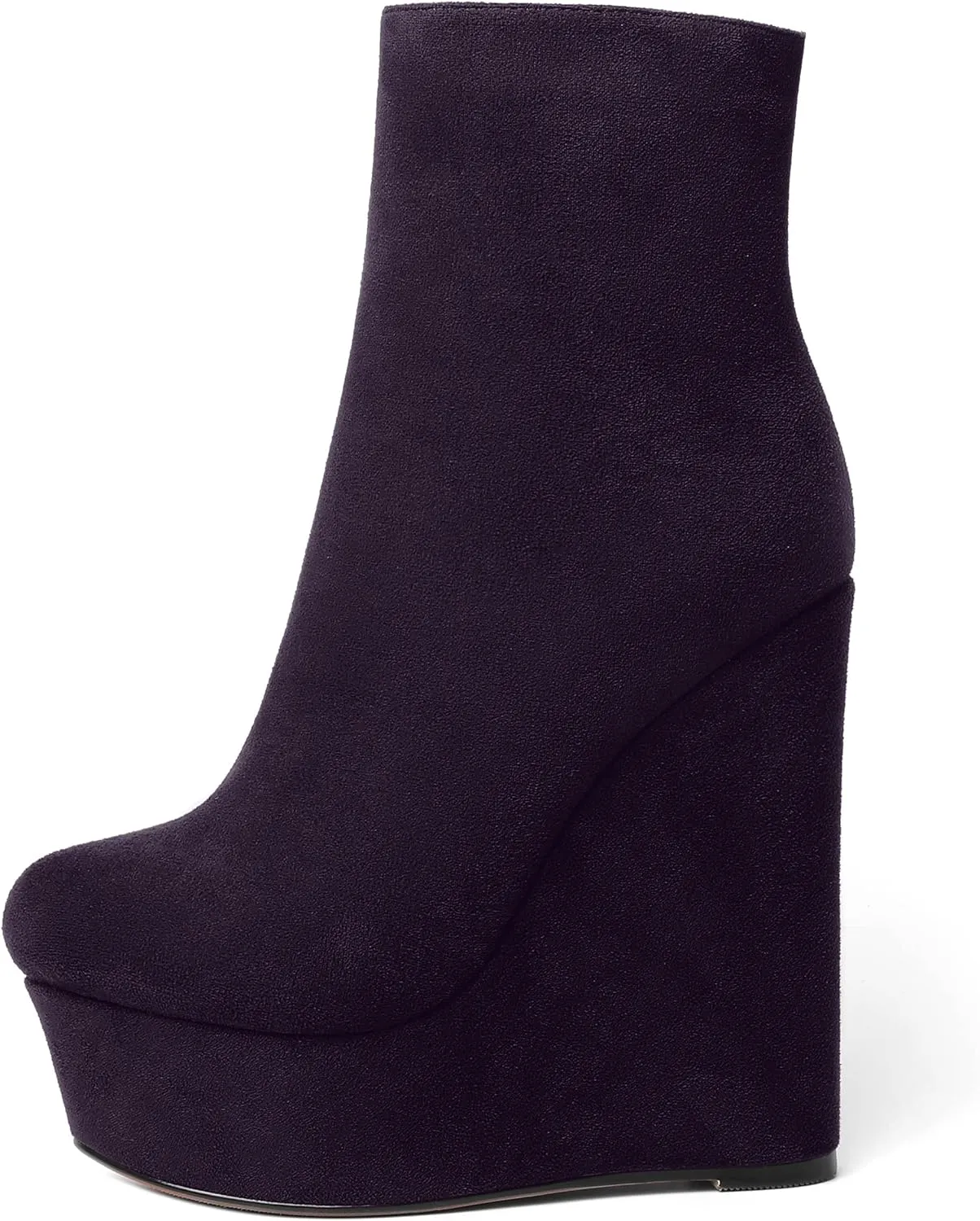 AMBELIGHT Womens Night Club Suede Round Toe Fashion Booties Platform Zip Wedge High Heel Ankle High Boots 6 Inch