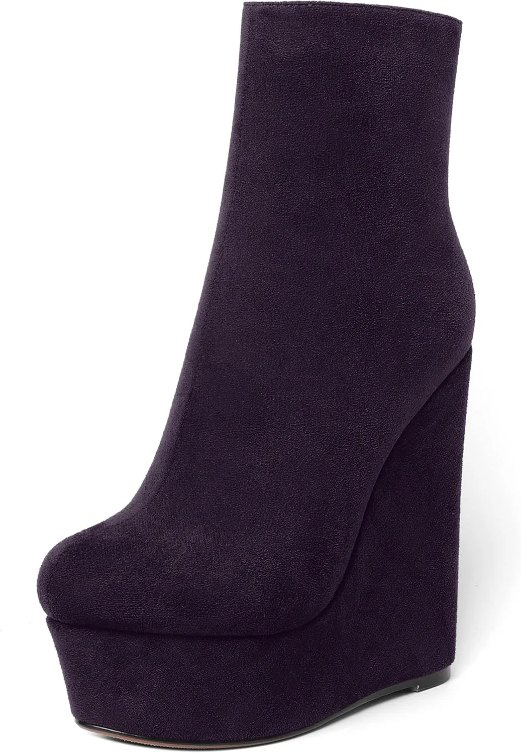 AMBELIGHT Womens Night Club Suede Round Toe Fashion Booties Platform Zip Wedge High Heel Ankle High Boots 6 Inch