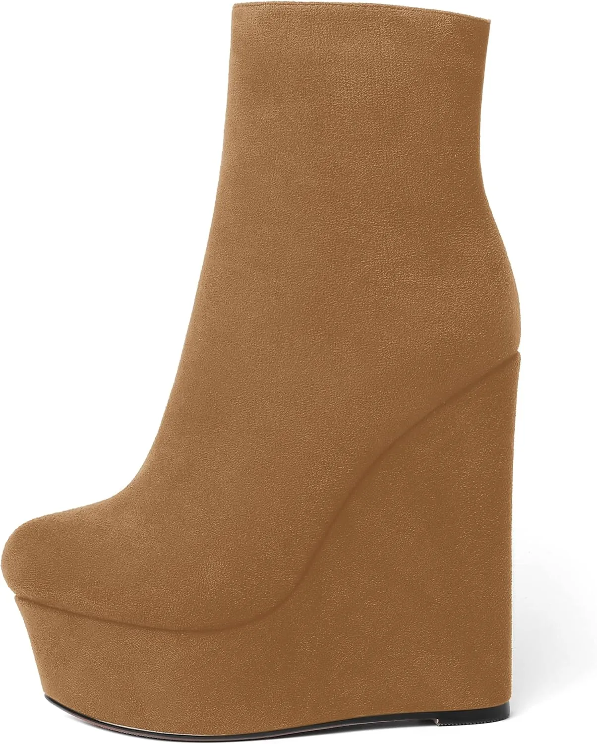 AMBELIGHT Womens Night Club Suede Round Toe Fashion Booties Platform Zip Wedge High Heel Ankle High Boots 6 Inch