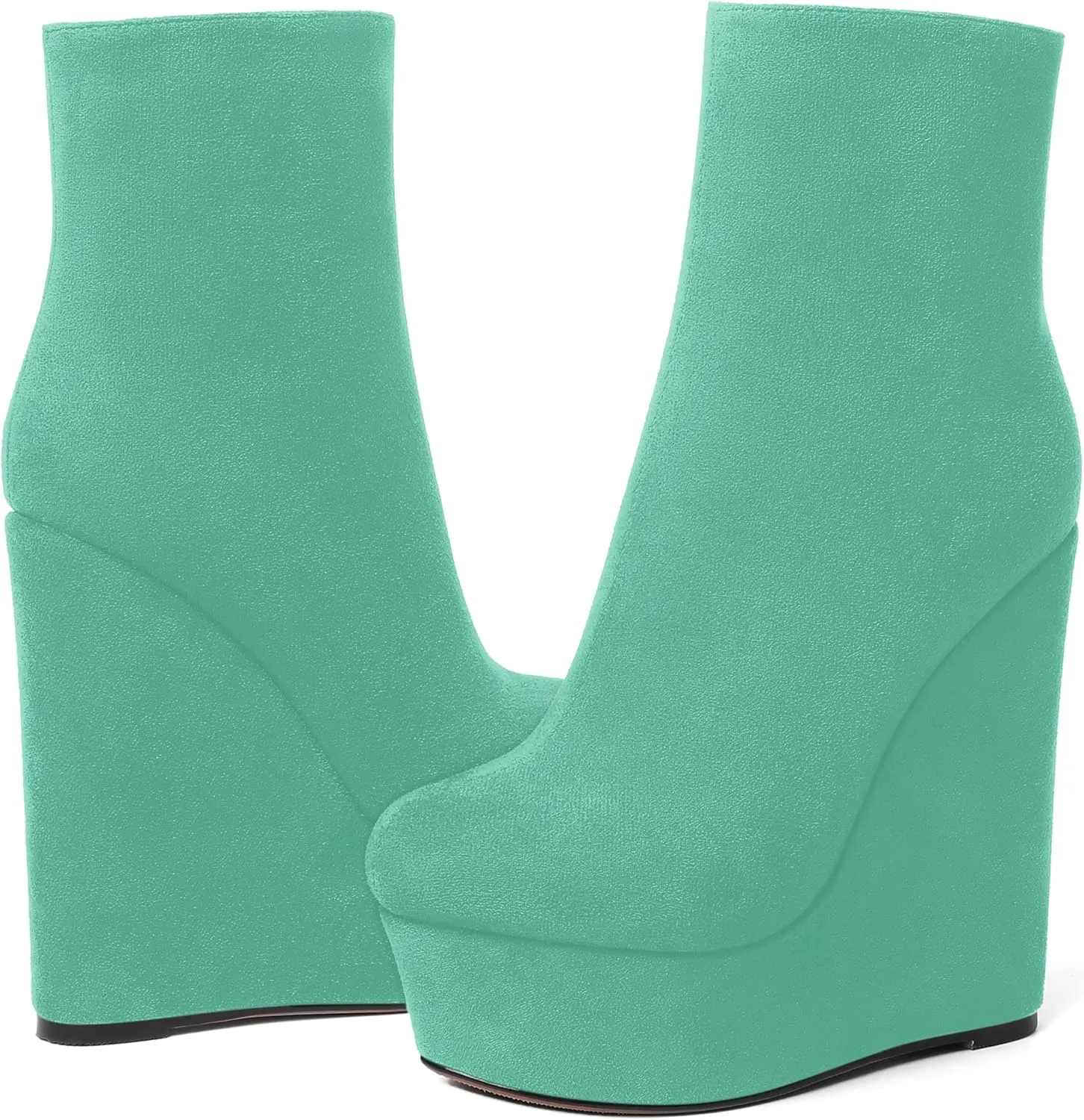AMBELIGHT Womens Night Club Suede Round Toe Fashion Booties Platform Zip Wedge High Heel Ankle High Boots 6 Inch
